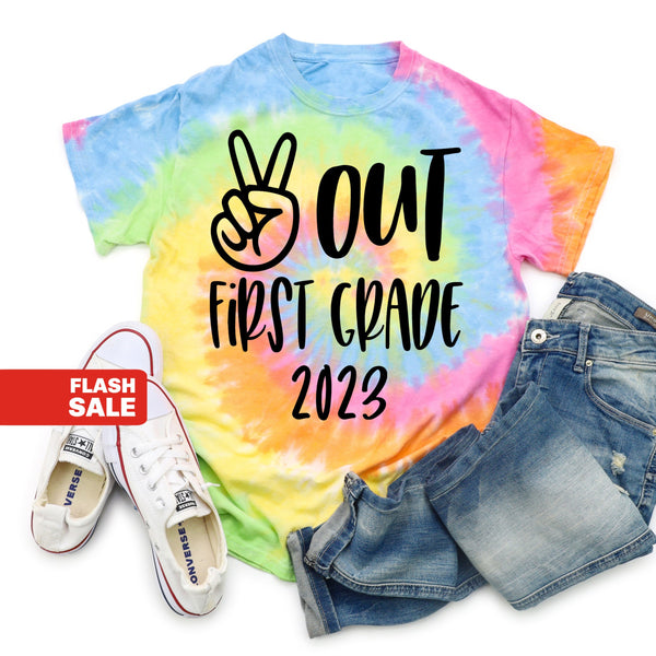 Peace Out First Grade Tie Dye Tee