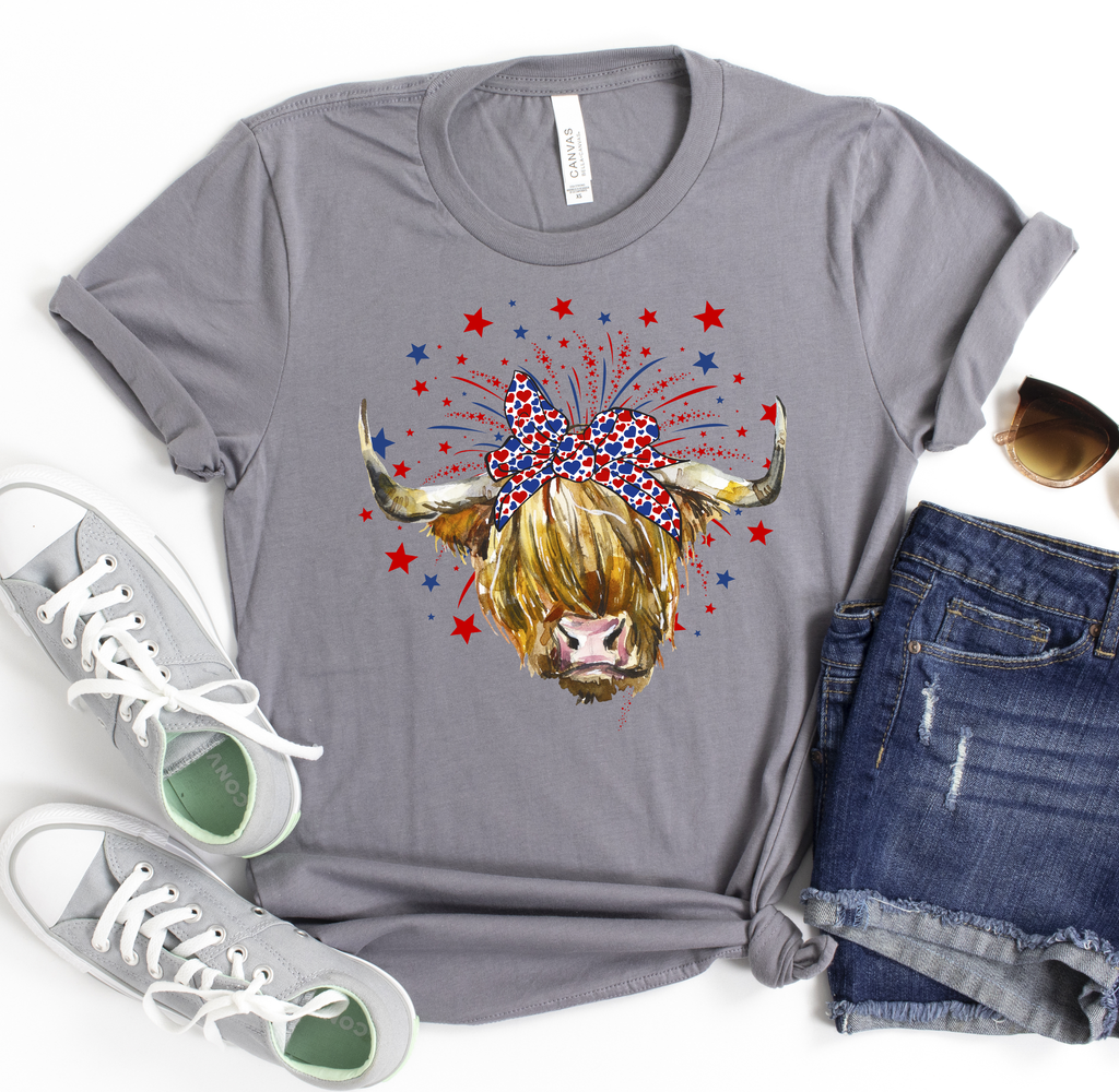 Highland Cow Patriotic Tee