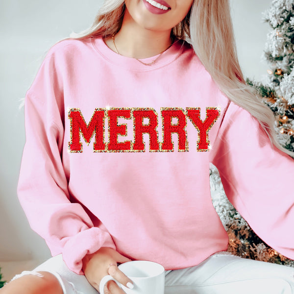 MERRY Chenille Patch Christmas Sweatshirt