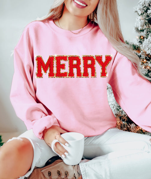 MERRY Chenille Patch Christmas Sweatshirt