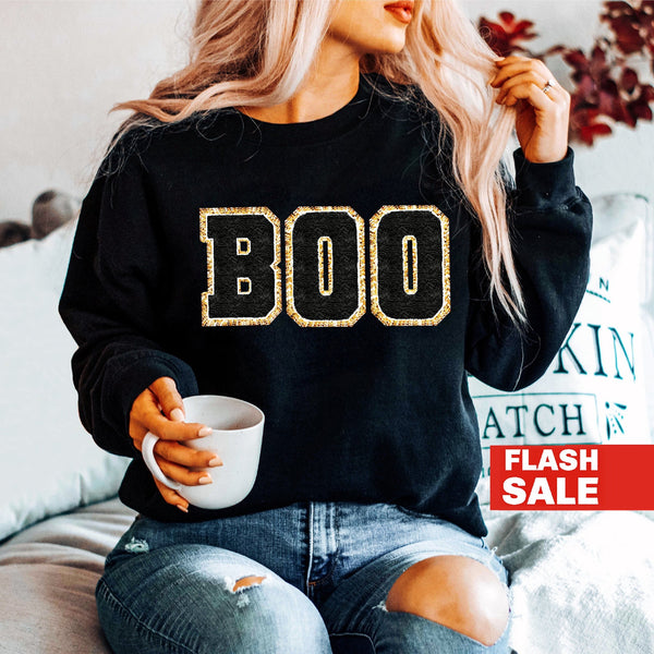 BOO Halloween Chenille Patch Sweatshirt