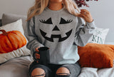 Lady Jack-o-Lantern Face Sweater - Gray