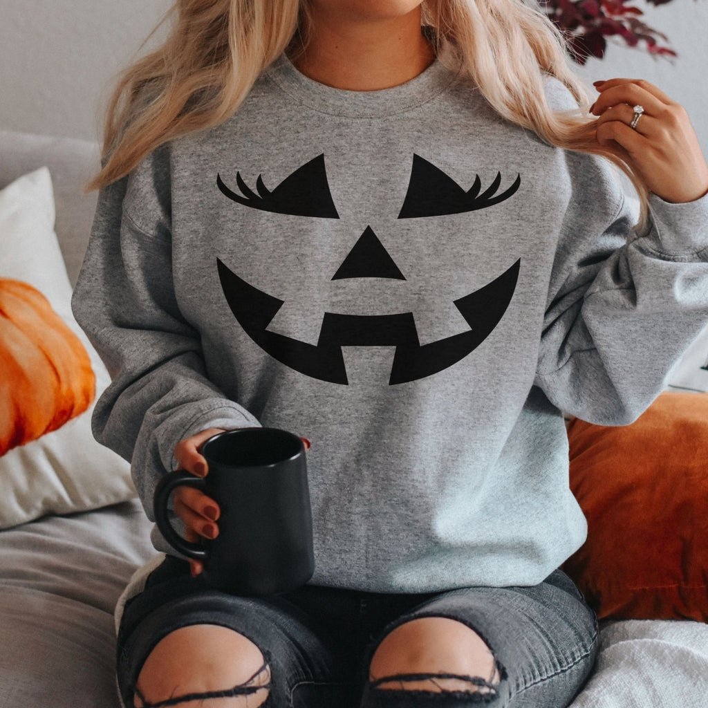 Lady Jack-o-Lantern Face Sweater - Gray