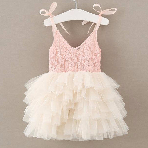 Avadress Elegant Lace Appliques Cap Sleeves Tulle Flower Girl Dress Kids Cute Backless Dress Toddler Party Tulle Tutu Dresses 0-12 Years 4 / Ivory