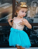 TURQUOISE AND GOLD SPARKLE DRESS - Minnie Mouse Birthday Outfit