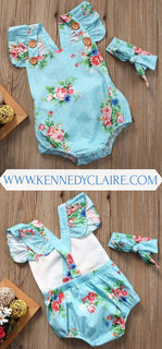 Floral Baby Romper Set Aqua