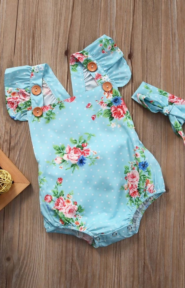 KOSUSANILL Newborn Baby Girl Bunny Romper - Long Sleeve Waffle Zipper Jumpsuit With Headband (Blue, 0-3 Months)