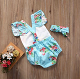 Floral Baby Romper Set Aqua - Minnie Mouse Birthday Outfit