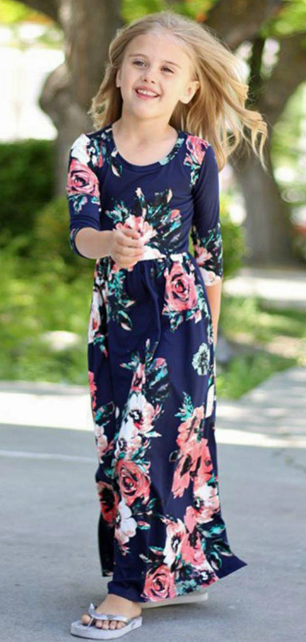 Floral Maxi Dress - Navy 3T Floral Maxi Dress - Navy 3T