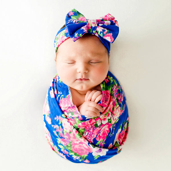 Blue Floral Swaddle Set