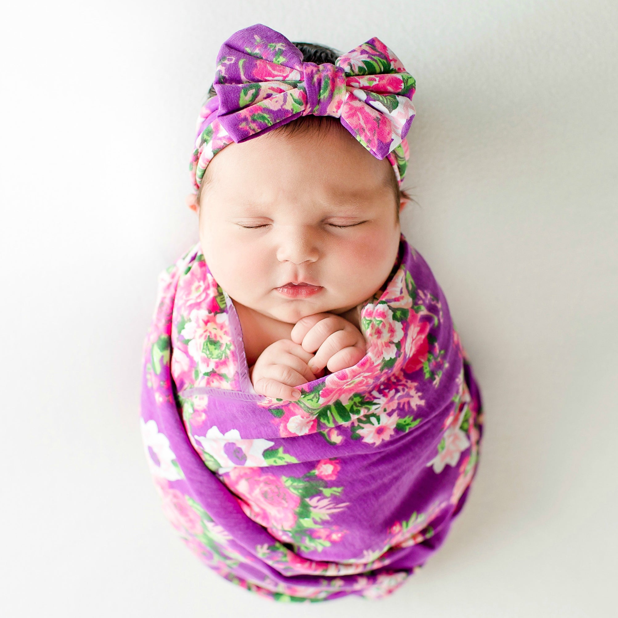 4 PACK SWADDLE HEADBAND SETS Purple Floral