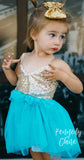 TURQUOISE AND GOLD SPARKLE DRESS - Minnie Mouse Birthday Outfit