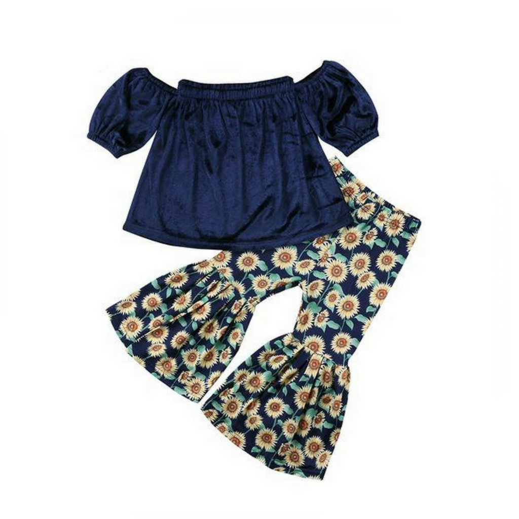 Velvet Top & Sunflower Pants Set