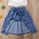 Lace Top & Denim Skirt Set