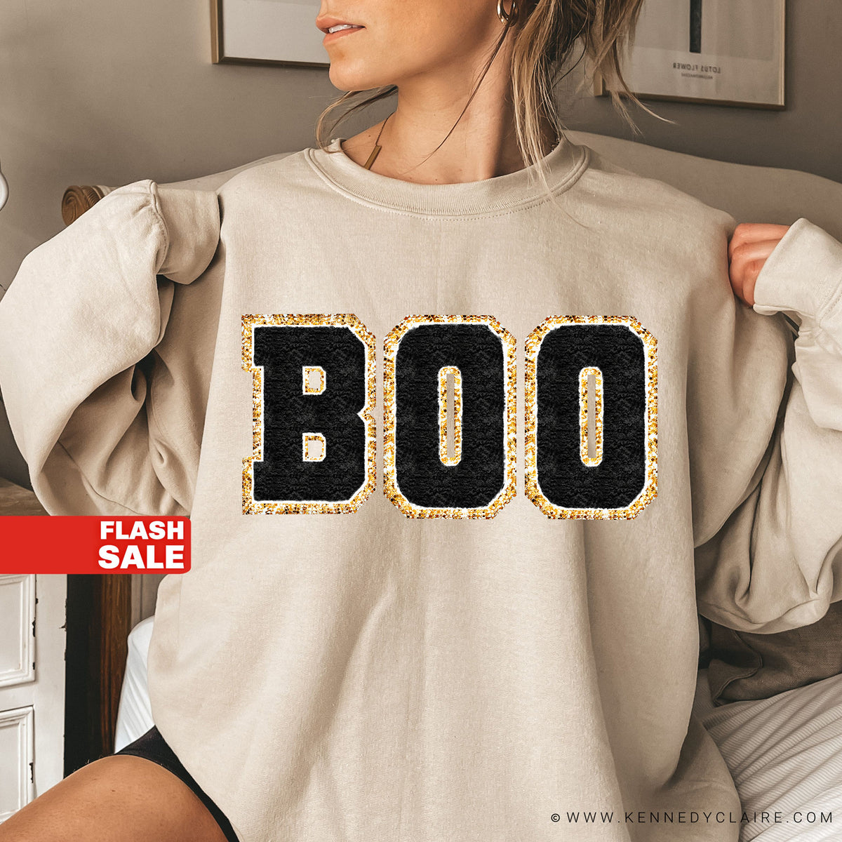 Chenille Patch Halloween Sweatshirt | BOO Halloween Shirt for Women