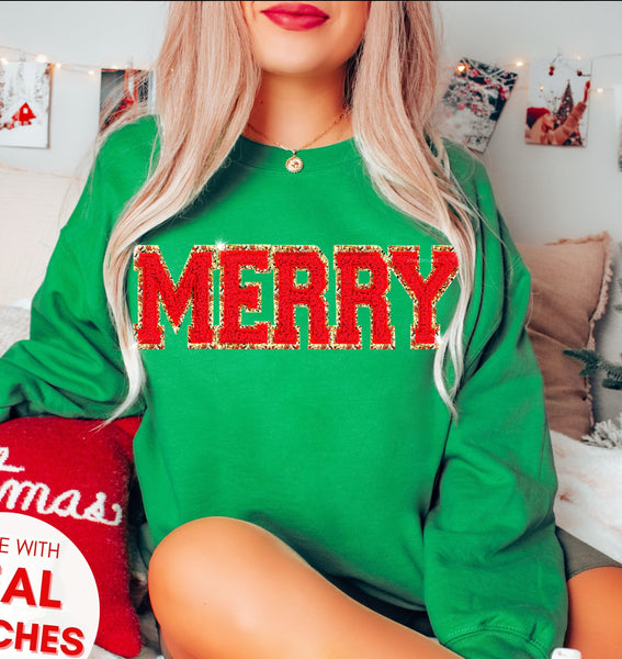 MERRY Chenille Patch Christmas Sweatshirt