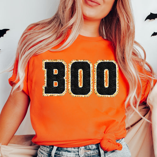 BOO Chenille Patch Halloween Sweatshirt - Orange