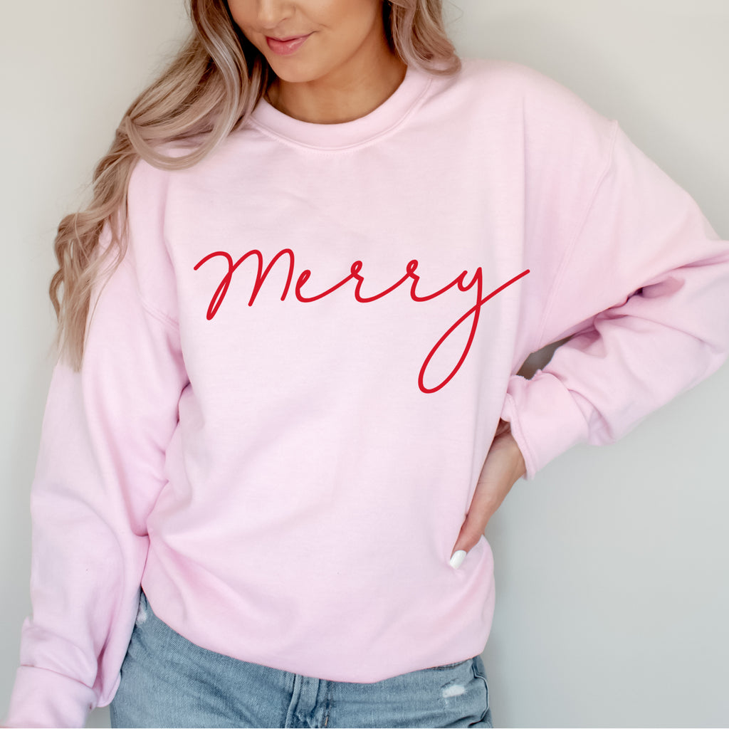 Sparkly Glitter Merry Sweatshirt: Holiday Crewneck Pullover - Christmas Sweater - UK