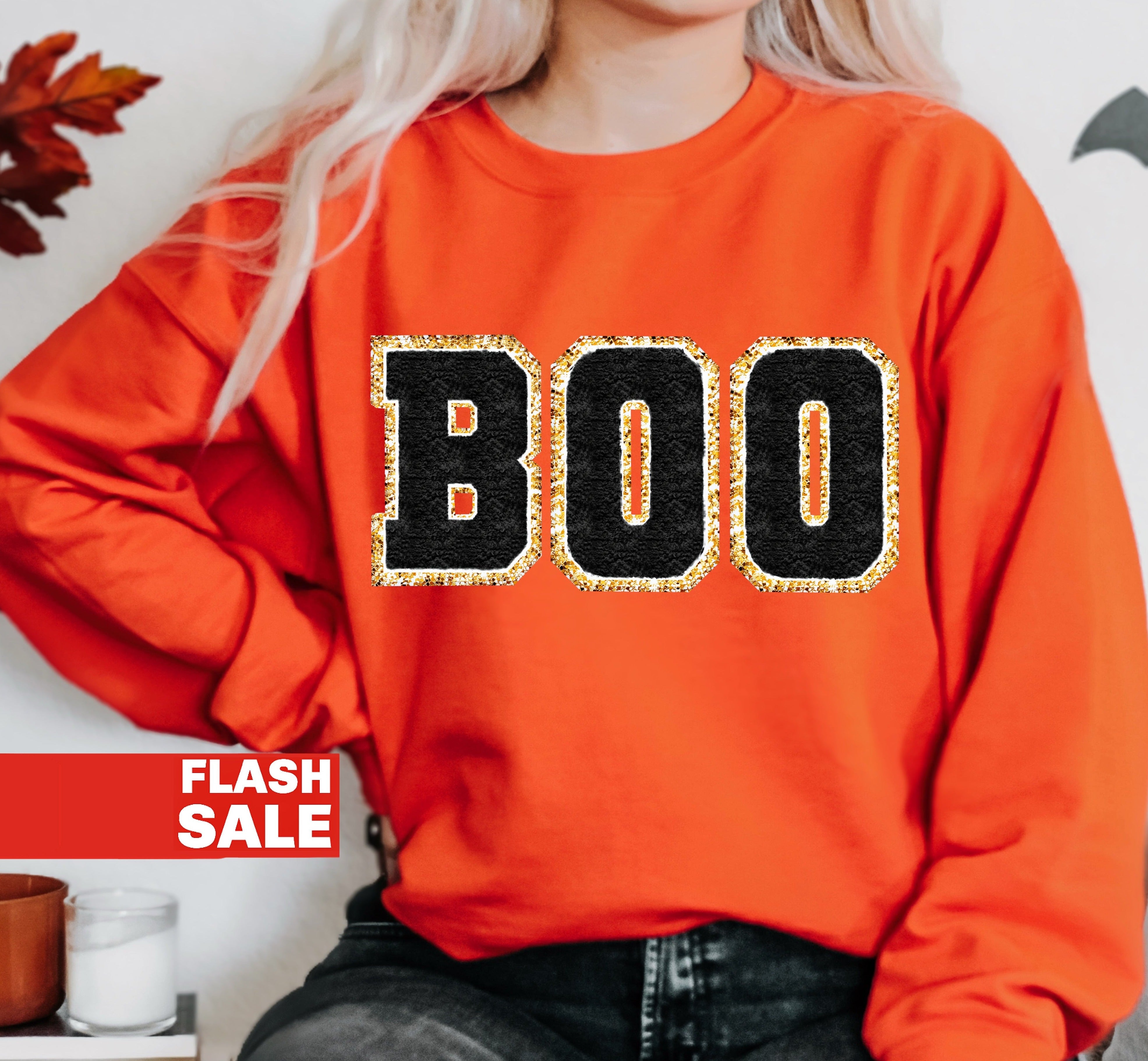 Chenille Patch Halloween Sweatshirt | BOO Halloween Shirt for Women