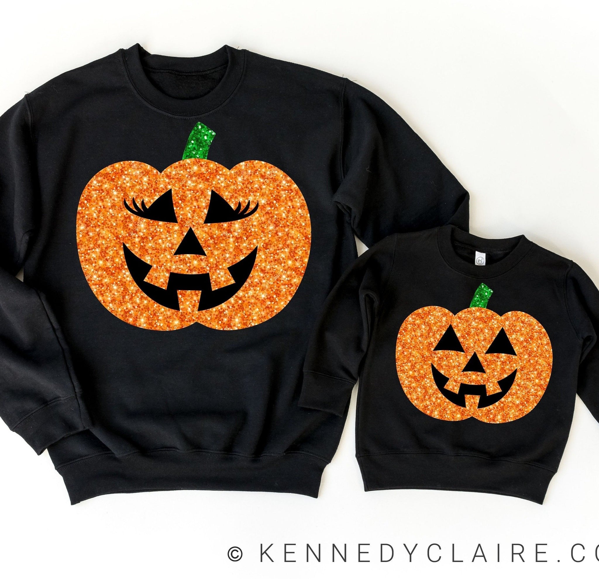 Mommy & Me Sparkly Jack-o-Lantern Sweaters - Black