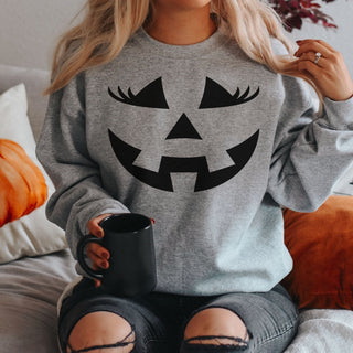 Lady Jack o Lantern Face Sweater Gray