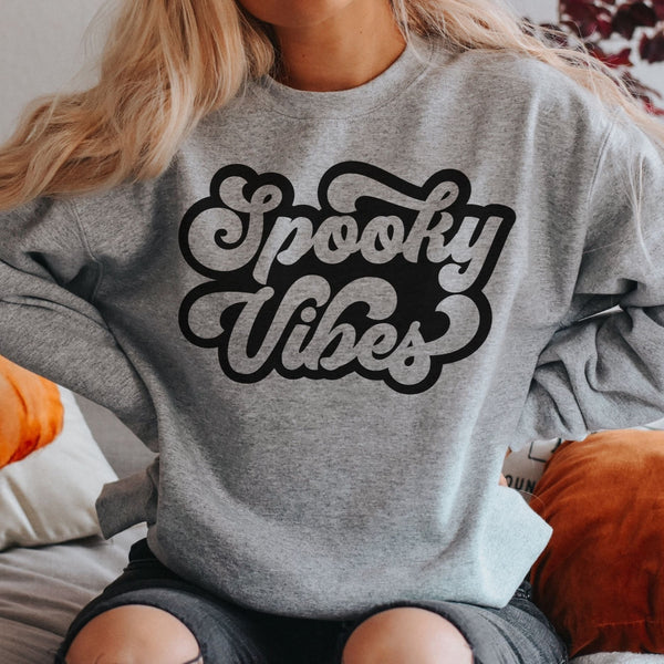 Retro Spooky Vibes Sweater - Gray